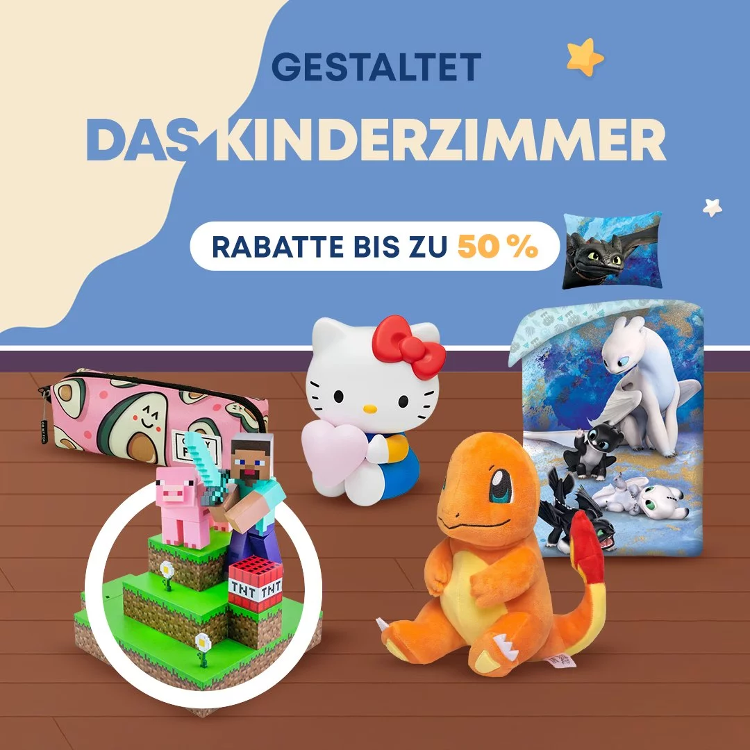 kinderzimmer, kindertag, merchandise, fanartikel, hellokitty, pokemon, minecraft