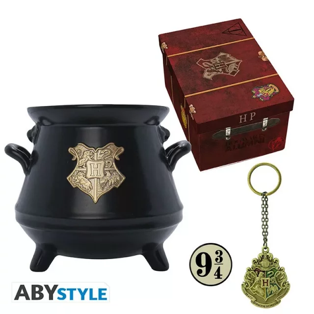 Harry Potter-Geschenkset Premium (Tasse, Anstecker, Schlüsselanhänger) - Notizbücher