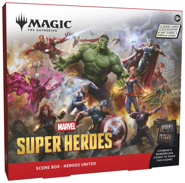 Vorteilhaftes Set Magic: The Gathering Marvel Super Heroes - Villains Unleashed Scene Box + Heroes United Scene Box - Magic The Gathering