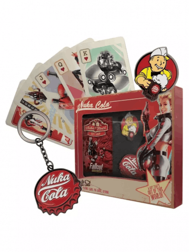 Geschenkset Fallout - Nuka Cola (Spielkarten, Schlüsselanhänger, Anstecker)