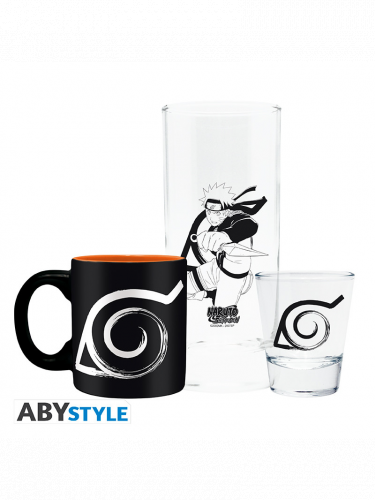 Geschenkset Naruto - Konoha (Glas, Tasse, Schnapsglas) (beschädigte Verpackung)